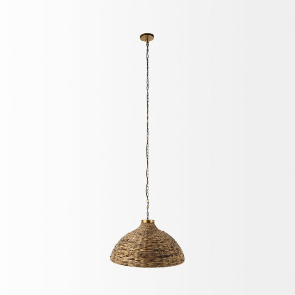 Mercana Campanile Tropical-Inspired Chandelier with Hand-Woven Shade and Brushed Gold Accents for Elegance 69242