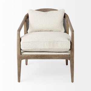 Mercana Landon Accent Chair - Mid-Century Charm with Woven Cane Back, Plush Bouclé Seat for Cozy Spaces 69354