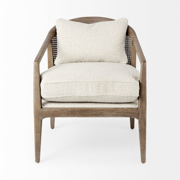 Mercana Landon Accent Chair - Mid-Century Charm with Woven Cane Back, Plush Bouclé Seat for Cozy Spaces 69354
