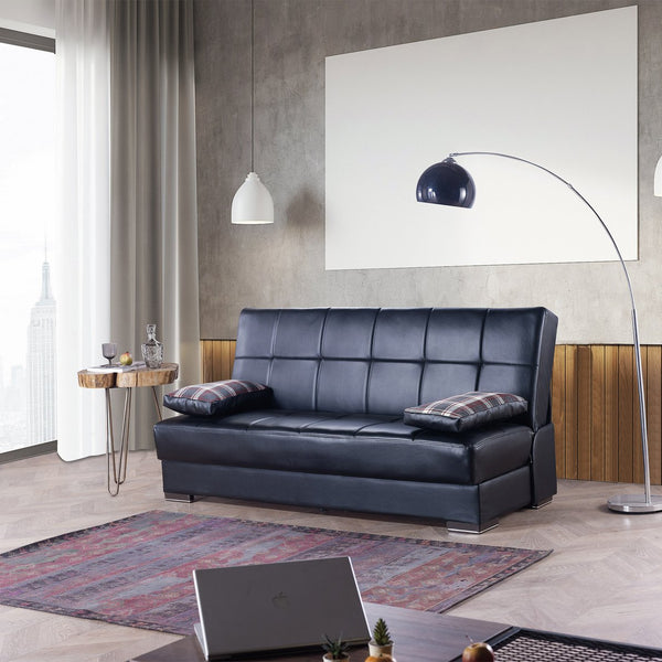 English Elm PrimeNest Sovo Collection Upholstered Convertible Sofabed with Storage and Click-Click Sleeper Mechanism Black PU B030P286572