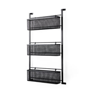 Mercana Macrinus 23.4L x 5.5W x 38.6H Black Metal W/Mesh Wall Mounted Shelf 69489