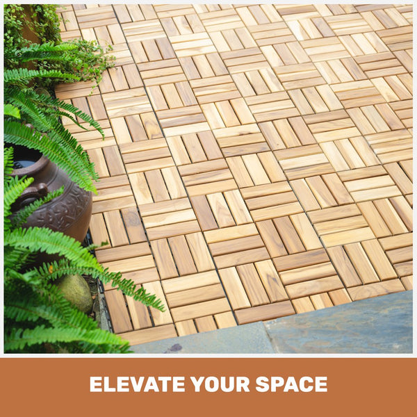English Elm 20 Interlocking Deck Tiles Checker Pattern 12" Square Acacia Hardwood Outdoor Flooring Waterproof Durable Finish Yellow W2391P288864
