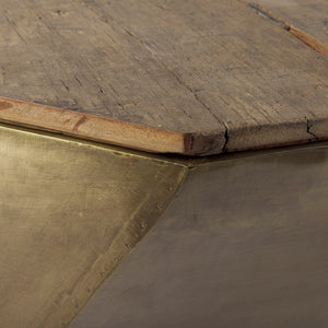 Mercana Esagono Octagonal Coffee Table - Reclaimed Wood with Antique Gold Metal, Stylish Storage Solution 67092