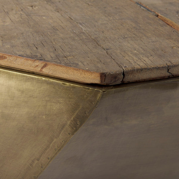 Mercana Esagono Octagonal Coffee Table - Reclaimed Wood with Antique Gold Metal, Stylish Storage Solution 67092