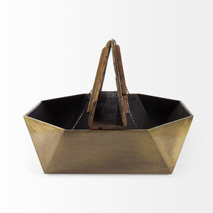 Mercana Esagono Octagonal Coffee Table - Reclaimed Wood with Antique Gold Metal, Stylish Storage Solution 67092