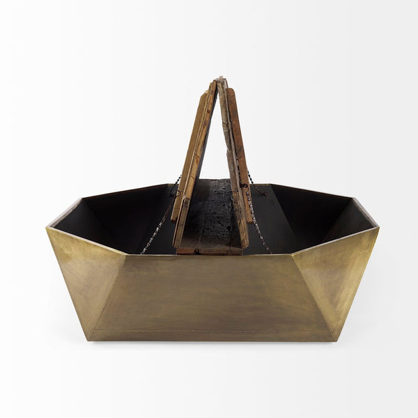 Mercana Esagono Octagonal Coffee Table - Reclaimed Wood with Antique Gold Metal, Stylish Storage Solution 67092