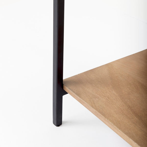 Mercana Arelius 36" Wide Display Cabinet with Solid Mango Wood and Glass Panels for Modern Homes and Offices Light Brown Wood | Black Metal 69209