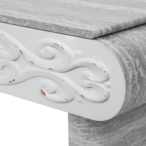 English Elm Rounded Edge Coffee Table Solid Wood Engraved Drawer Modern Living Room Storage Beige+Grey W3040P428762