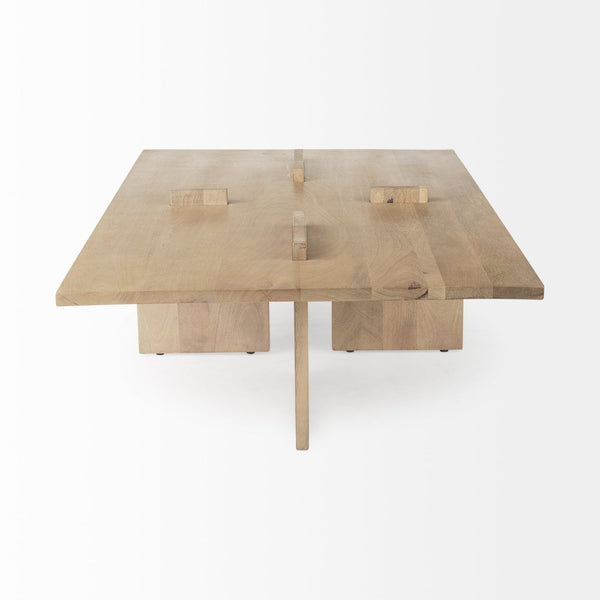 Mercana Aida Coffee Table - Solid Indian Mango Wood with Unique Architectural Legs for Modern Living Spaces 69186