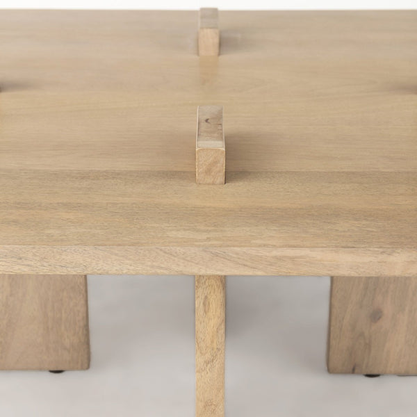 Mercana Aida Coffee Table - Solid Indian Mango Wood with Unique Architectural Legs for Modern Living Spaces 69186