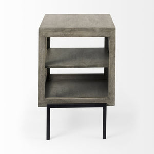Mercana Arelius End Table: Elegant Mango Wood with Glass Shadowbox and Matte Black Frame for Modern Living Gray Wood | Black Metal 69303