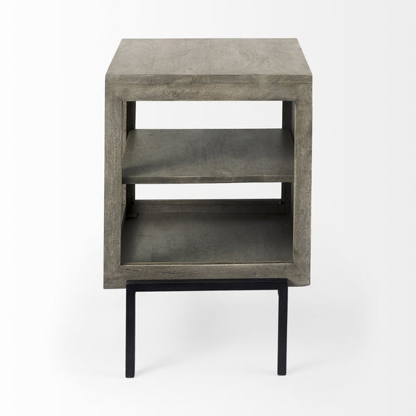 Mercana Arelius End Table: Elegant Mango Wood with Glass Shadowbox and Matte Black Frame for Modern Living Gray Wood | Black Metal 69303