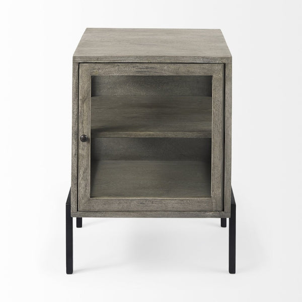 Mercana Arelius End Table: Elegant Mango Wood with Glass Shadowbox and Matte Black Frame for Modern Living Gray Wood | Black Metal 69303