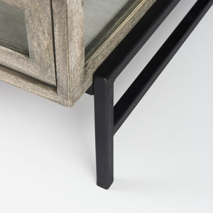 Mercana Arelius 42" Glass-Top Display Coffee Table with Sturdy Metal Base for Stylish Home Décor Showcase Gray Wood | Black Metal | Square 69297