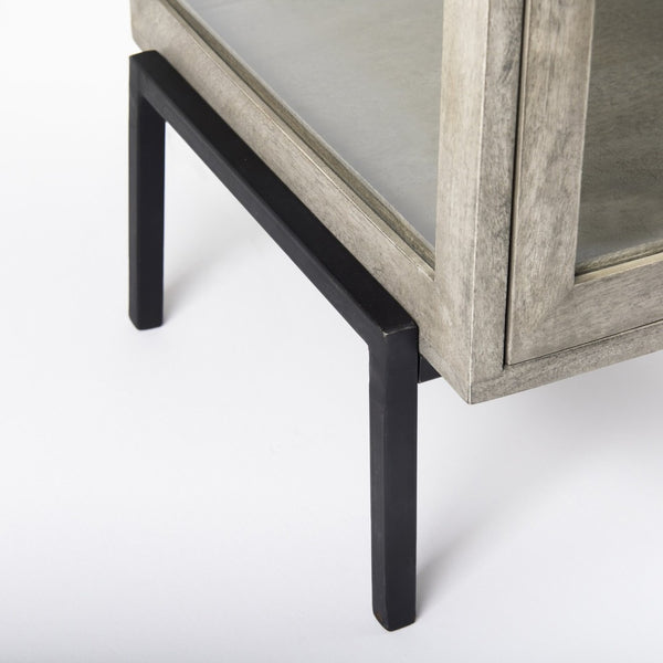Mercana Arelius End Table: Elegant Mango Wood with Glass Shadowbox and Matte Black Frame for Modern Living Gray Wood | Black Metal 69303
