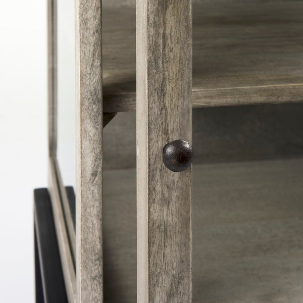 Mercana Arelius End Table: Elegant Mango Wood with Glass Shadowbox and Matte Black Frame for Modern Living Gray Wood | Black Metal 69303