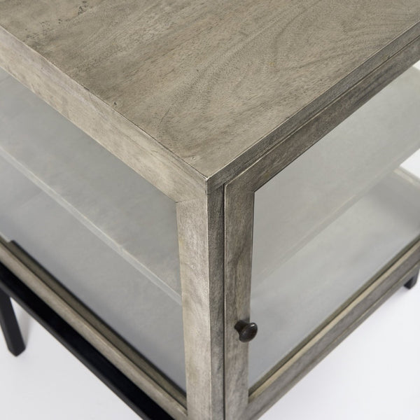 Mercana Arelius End Table: Elegant Mango Wood with Glass Shadowbox and Matte Black Frame for Modern Living Gray Wood | Black Metal 69303