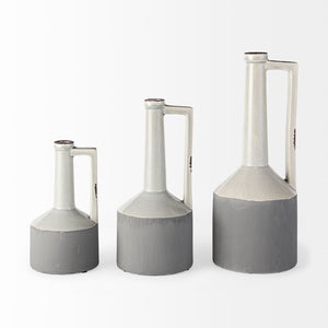 Mercana Burton Modern Two-Tone Ceramic Jug Vase - Stylish Home Accent for Contemporary and Boho Decor White and Gray Ceramic | 13H 30951
