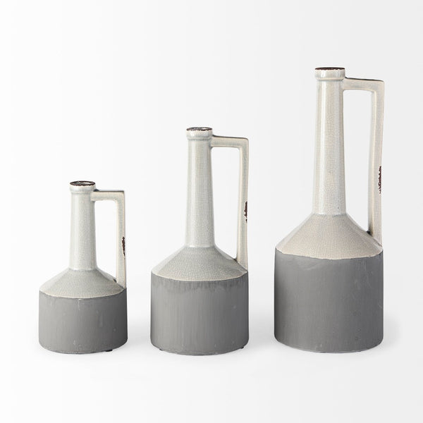 Mercana Burton Modern Two-Tone Ceramic Jug Vase - Stylish Home Accent for Contemporary and Boho Decor White and Gray Ceramic | 13H 30951
