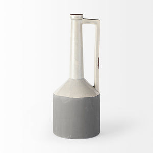 Mercana Burton Modern Two-Tone Ceramic Jug Vase - Stylish Home Accent for Contemporary and Boho Decor White and Gray Ceramic | 16H 30952