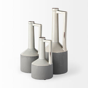 Mercana Burton Modern Two-Tone Ceramic Jug Vase - Stylish Home Accent for Contemporary and Boho Decor White and Gray Ceramic | 16H 30952