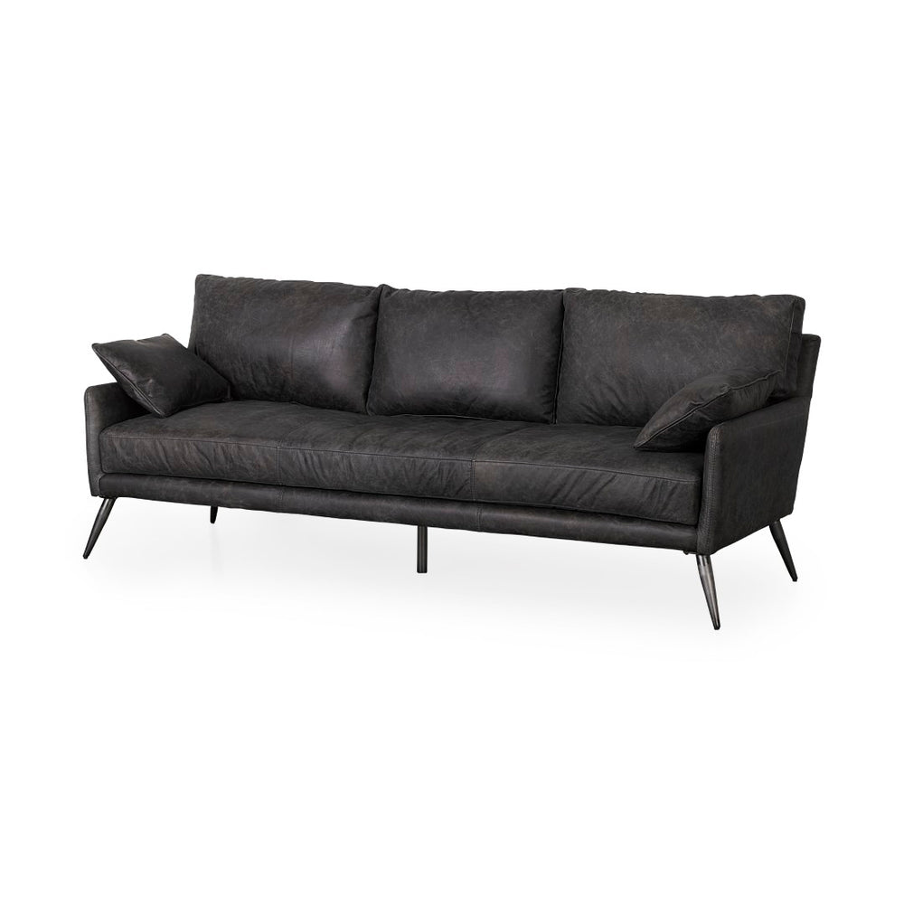 Mercana Cochrane Timeless Three-Seater Sofa – Luxurious Top-Grain Leather, Industrial Design, Fully Assembled Black Leather | Gray Metal 69448