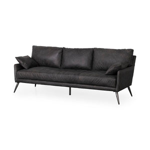 Mercana Cochrane Timeless Three-Seater Sofa – Luxurious Top-Grain Leather, Industrial Design, Fully Assembled Black Leather | Gray Metal 69448