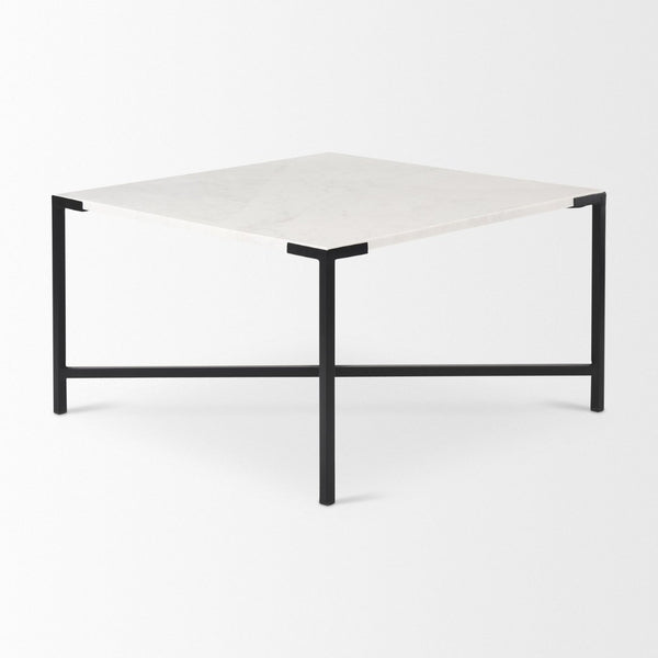 Mercana Lucas Square Coffee Table: Luxurious Marble Top with Sturdy Iron Base for Modern Living Room Style 68239
