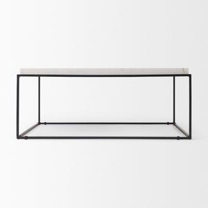 Mercana Nathan Elegant Square Coffee Table with Luxe Marble Top and Minimalist Iron Base for Modern Spaces 68842-AB