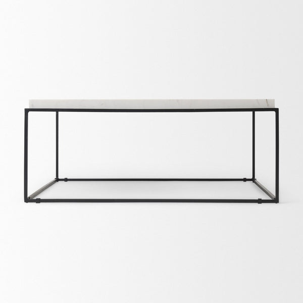 Mercana Nathan Elegant Square Coffee Table with Luxe Marble Top and Minimalist Iron Base for Modern Spaces 68842-AB
