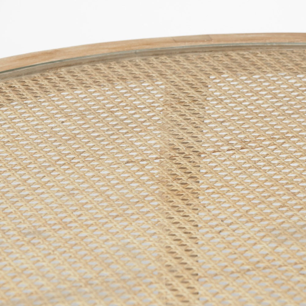 Mercana Hubbard Set of 2 Coastal-Inspired Round Woven Tables with Solid Wood Base for Versatile Use 68503