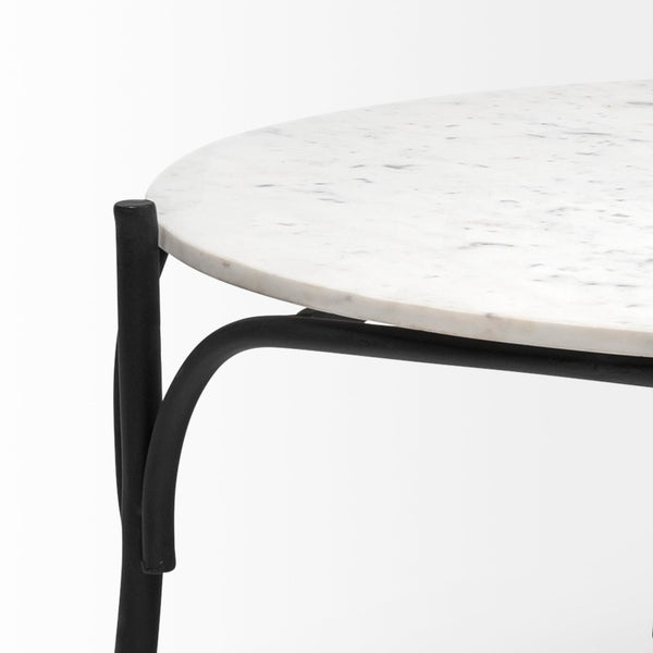 Mercana Etienne Round Coffee Table with Elegant Marble Top and Sturdy Industrial Base for Sophisticated Spaces 68507-AB