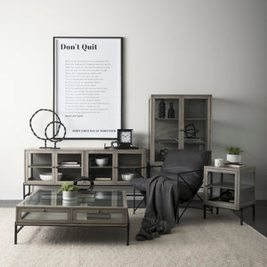 Mercana Arelius End Table: Elegant Mango Wood with Glass Shadowbox and Matte Black Frame for Modern Living Gray Wood | Black Metal 69303