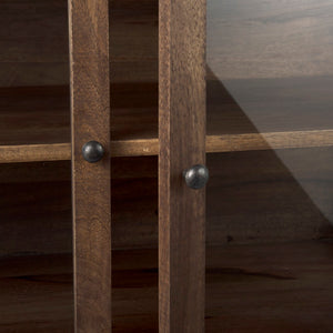 Mercana Arelius Accent Cabinet with Glass Doors & Removable Shelf – Stylish Storage for Any Space Medium Brown Wood | Black Metal 69290