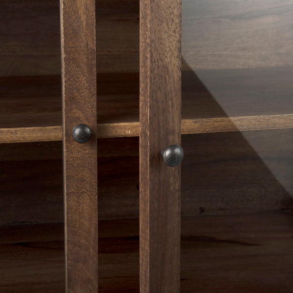 Mercana Arelius Accent Cabinet with Glass Doors & Removable Shelf – Stylish Storage for Any Space Medium Brown Wood | Black Metal 69290