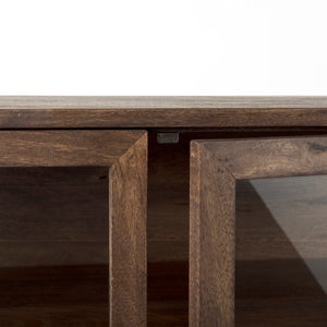 Mercana Arelius Accent Cabinet with Glass Doors & Removable Shelf – Stylish Storage for Any Space Medium Brown Wood | Black Metal 69290