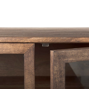 Mercana Arelius Sideboard with Glass Cabinet Doors - Stylish Storage Solution for Modern Living Spaces Medium Brown Wood | Black Metal 69293