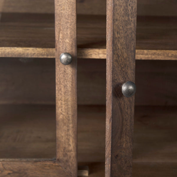 Mercana Arelius Sideboard with Glass Cabinet Doors - Stylish Storage Solution for Modern Living Spaces Medium Brown Wood | Black Metal 69293