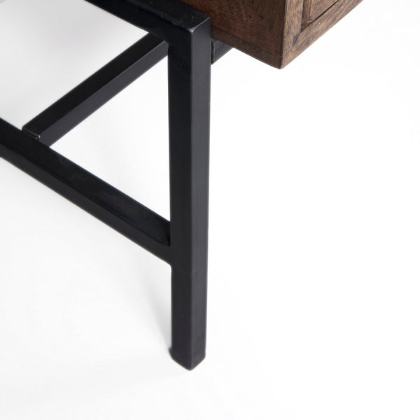 Mercana Arelius Sideboard with Glass Cabinet Doors - Stylish Storage Solution for Modern Living Spaces Medium Brown Wood | Black Metal 69293