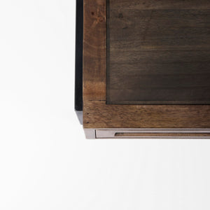 Mercana Arelius 42" Glass-Top Display Coffee Table with Sturdy Metal Base for Stylish Home Décor Showcase Medium Brown | Black Metal | Square 69296