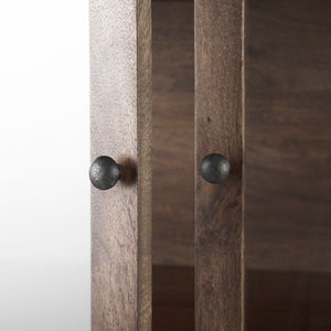 Mercana Arelius 36" Wide Display Cabinet with Solid Mango Wood and Glass Panels for Modern Homes and Offices Medium Brown Wood | Black Metal 69299