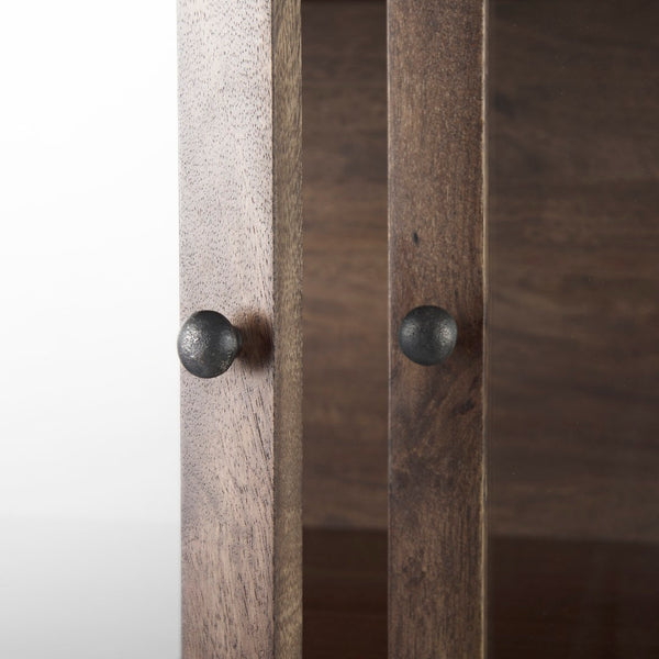 Mercana Arelius 36" Wide Display Cabinet with Solid Mango Wood and Glass Panels for Modern Homes and Offices Medium Brown Wood | Black Metal 69299