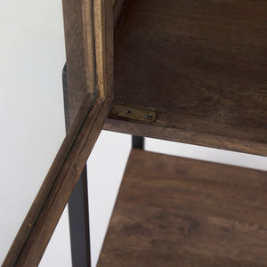 Mercana Arelius 36" Wide Display Cabinet with Solid Mango Wood and Glass Panels for Modern Homes and Offices Medium Brown Wood | Black Metal 69299