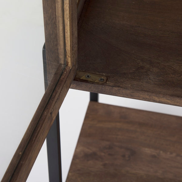 Mercana Arelius 36" Wide Display Cabinet with Solid Mango Wood and Glass Panels for Modern Homes and Offices Medium Brown Wood | Black Metal 69299