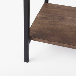 Mercana Arelius 36" Wide Display Cabinet with Solid Mango Wood and Glass Panels for Modern Homes and Offices Medium Brown Wood | Black Metal 69299