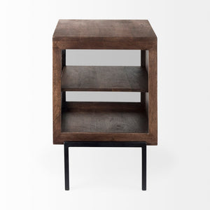 Mercana Arelius End Table: Elegant Mango Wood with Glass Shadowbox and Matte Black Frame for Modern Living Medium Brown Wood | Black Metal 69302