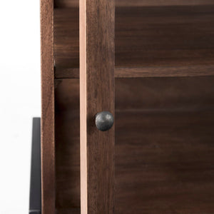 Mercana Arelius End Table: Elegant Mango Wood with Glass Shadowbox and Matte Black Frame for Modern Living Medium Brown Wood | Black Metal 69302