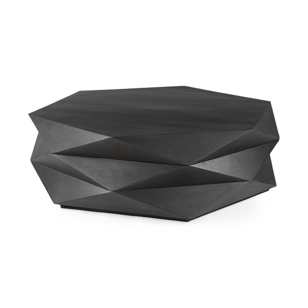 Mercana Arreto Hexagonal Coffee Table with Hydraulic Lift-Top Storage for Modern Living Room Elegance Black Wood 69541