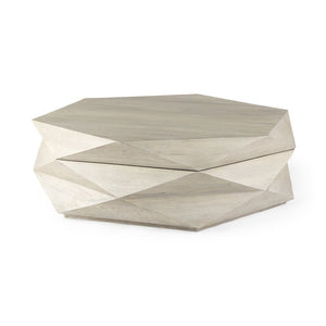 Mercana Arreto Hexagonal Coffee Table with Hydraulic Lift-Top Storage for Modern Living Room Elegance White Wood 69542