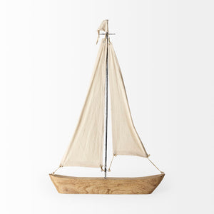 Mercana Tartane Nautical Sailboat Sculpture - Handcrafted Coastal Accent for Modern Home Decor Display Brown/Cream Wood | 32H 68692